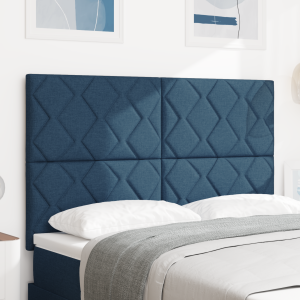 vidaXL Hoofdbord LED met ruitjes 144 cm stof blauw