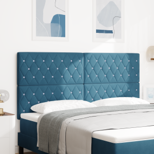 vidaXL Hoofdbord met Kristallen Knopen - Gequilte Donkerblauw 180 cm van Fluweel