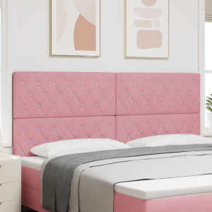 vidaXL Hoofdbord met Kristallen Knopen - Gequilte Roze 200 cm - Velours