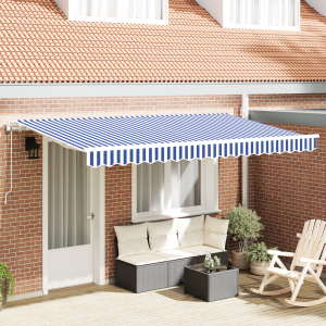 vidaXL Inklapbaar Zonnescherm Blauw en Wit 3.5 x 2 m Stof en metaal