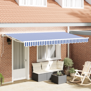 vidaXL Inklapbaar Zonnescherm Blauw en Wit 400x200 cm Aluminium