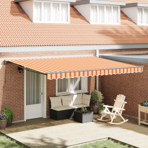 vidaXL Inklapbaar Zonnescherm Geel en Oranje 450x300 cm Stof en Metaal