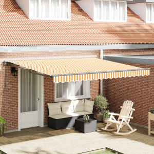vidaXL Inklapbaar Zonnescherm Geel en Wit 400x300 cm Polyester stof