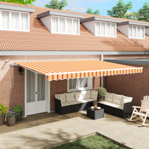 vidaXL Inklapbaar Zonnescherm Geel, oranje. 500 × 350 cm Stof, Metaal