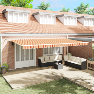 vidaXL Inklapbaar Zonnescherm Geel, oranje. 600 × 300 cm Stof, Metaal