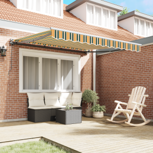 vidaXL Inklapbaar Zonnescherm Groen en Geel 300x250 cm Polyester