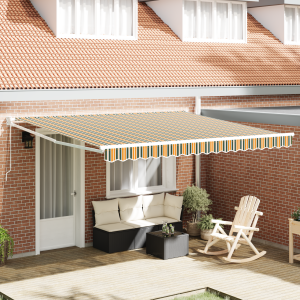 vidaXL Inklapbaar Zonnescherm Groen en wit 400 × 350 cm Stof, Metaal
