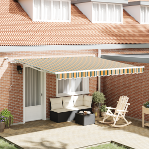 vidaXL Inklapbaar Zonnescherm Groen, Geel 400 × 350 cm Stof, Metaal