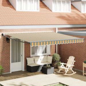 vidaXL Inklapbaar Zonnescherm Groen, Wit 400 × 350 cm Stof, Metaal