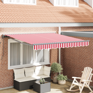 vidaXL Inklapbaar Zonnescherm Rood en Witte Streep 300x250 cm Metaal