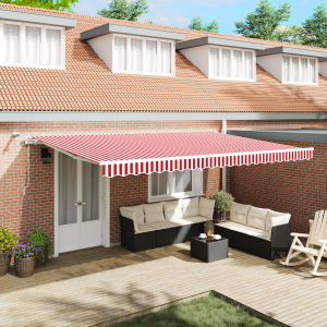 vidaXL Inklapbaar Zonnescherm Rood, Wit 500 × 350 cm Stof, Metaal