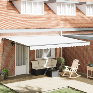vidaXL Inklapbaar Zonnescherm Wit 450x300 cm Polyester en Metaal