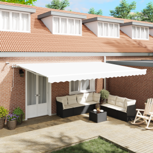 vidaXL Inklapbaar Zonnescherm Wit 500 × 350 cm Stof, Metaal