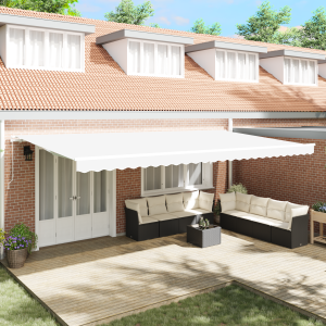 vidaXL Inklapbaar Zonnescherm Wit 600 × 350 cm Polyester, Metaal