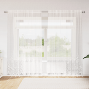 vidaXL Kantgordijn met gordijnen Bloemen Wit 200 x 200 cm Polyester