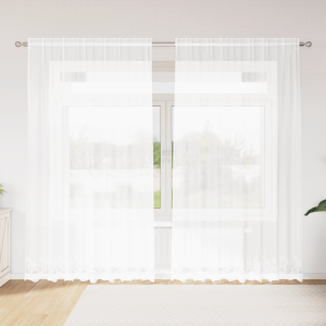 vidaXL Kantgordijn met gordijnen Bloemen Wit 200 x 220 cm Polyester