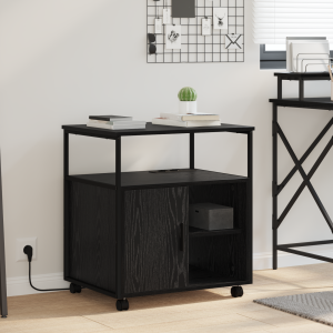 vidaXL Kantoor kast met wiel Zwart eiken 60 x 46 x 67 cm Bewerkt hout
