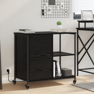 vidaXL Kantoor kast met wiel Zwart eiken 76 x 41 x 72 cm Bewerkt hout