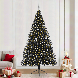 vidaXL Kerstboom met decoratieve touwlichten Zwart 240 cm PVC