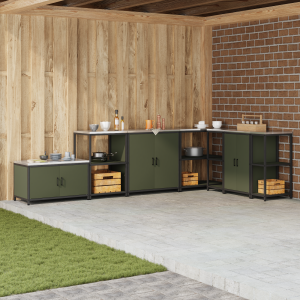 vidaXL Keukenopslag Kast met plank met opslag met de deur Olijfgroen 60 x 50 x 92 cm Staal