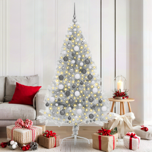 vidaXL Kunstkerstboom met decoratieve touwlichten Zilver 180 cm Staal