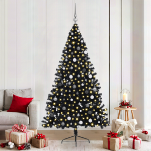 vidaXL Kunstkerstboom met decoratieve touwlichten Zwart 210 cm PVC