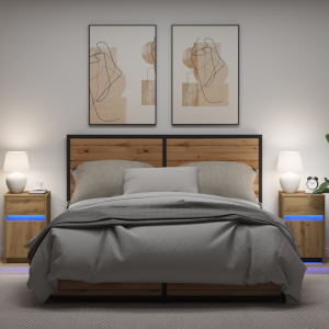 vidaXL LED Bedside Kast 2 pcs artisanaal eikenkleurig 38 x 34 x 61 cm