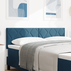 vidaXL LED Hoofdbord met Diamant Blokken in Donkerblauw 144 cm van Fluweel