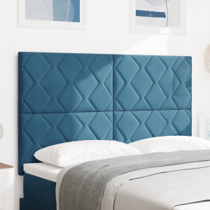 vidaXL LED Hoofdbord met Diamantblokken Ontwerp Donkerblauw 144 cm Velours