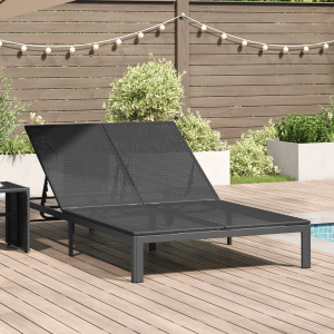 vidaXL Ligbed 2-persoons met kussens en wielen poly rattan zwart