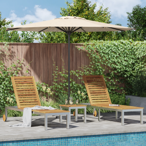 vidaXL Ligbedden 2 stuks met tafel van massief acaciahout