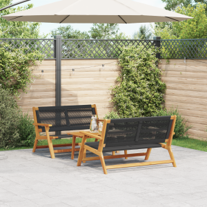 vidaXL Ligbedden met Tafel - 3-delige Set in Zwart Massief Acaciahout