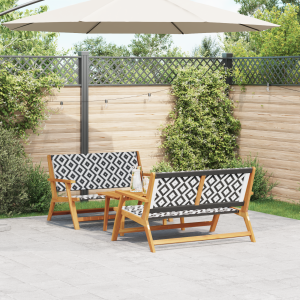 vidaXL Ligbedden met Tafel, 3-delige Set, Zwart en Wit, Massief Acaciahout