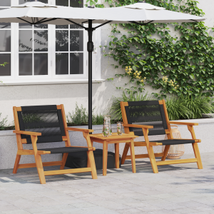 vidaXL Ligbedden met Tafel 3 stuks Zwart Massief Acaciahout
