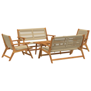 vidaXL Ligbedden met Tafel 5 stuks Beige Massief Acaciahout