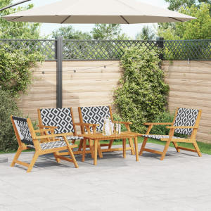vidaXL Ligbedden met Tafelset - 5 Stuks, Zwart en Wit, Massief Acaciahout