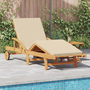 vidaXL Ligstoel met kussen en tafel massief acaciahout beige