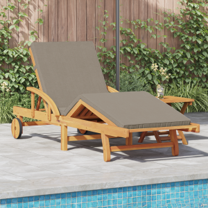 vidaXL Ligstoel met kussen en tafel massief acaciahout taupe