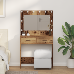 vidaXL Make-uptafel met LED-verlichting - Oud Hout 78,5x41x135 cm