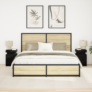 vidaXL Nachtkastje 2 pcs Zwart Eiken 35 x 39 x 55 cm Bewerkt hout