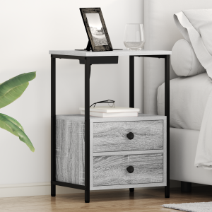 vidaXL Nachtkastje met Oplaadstation 2 pcs Grijs sonoma Bewerkt hout