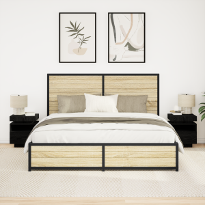 vidaXL Nachtkastje 2 pcs Zwart Eiken 40 x 39 x 48,5 cm Bewerkt hout