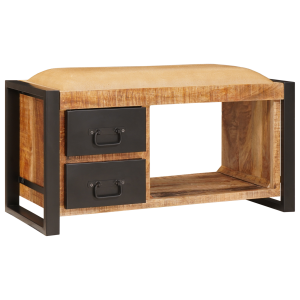 vidaXL Opbergbank met Canvas 80x35x40 cm van Massief Mango Hout