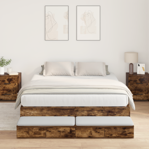 vidaXL Opbergbedframe met lade Gerookt eiken 150 cm Bewerkt hout