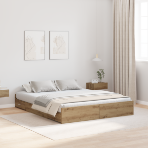 vidaXL Opbergbedframe met lade Artisan Eiken 150 x 200 cm Bewerkt hout