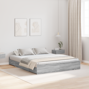 vidaXL Opbergbedframe met lade Grijs Sonoma 140 x 190 cm Bewerkt hout