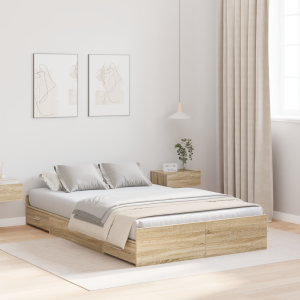 vidaXL Opbergbedframe met lade Sonoma Eiken 120 x 190 cm Bewerkt hout