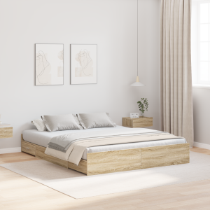 vidaXL Opbergbedframe met lade Sonoma Eiken 150 x 200 cm Bewerkt hout