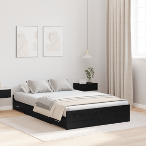 vidaXL Opbergbedframe met lade Zwart Eiken 120 x 190 cm Bewerkt hout