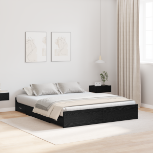 vidaXL Opbergbedframe met lade Zwart Eiken 140 x 200 cm Bewerkt hout